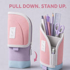 Retractable Pencil Case, Large Standing Pen Pouch, 3 Compartments (Rococo Pink) - Image 4