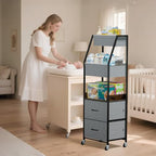 Baby Diaper Caddy Organizer and Storage - 5 Tier Rolling Cart with Dividers and Drawers, Mobile Utility Cart with Wheels for Nursery, Bedroom, Changing Table & Crib - Image 2