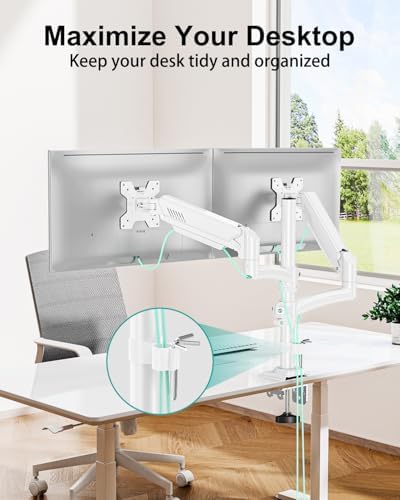 Dual Monitor Stand for 2 Screens up to 32 inch, Vertical Stacked Dual Monitor Mount, Full Motion Adjustable Tall Double Monitor Desk Mount, Each Arm Holds 4.4-22lbs, VESA 75/100mm, White, Freelift - Image 6