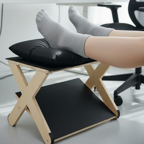 Foot Rest for Under Desk at Work, Non-Slip Wooden Under Desk Footrest, Ergonomic Foot Stools for Office Home (Black, OneSize) - Image 2