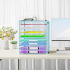 Cawukege 9 Tier Paper Organizer with Handle, Large Capacity Desk Organizer Mesh Paper Letter Tray File Folder Document Sorter for Classroom and Office Accessories Organization- Blue (2 Pack) - Image 6