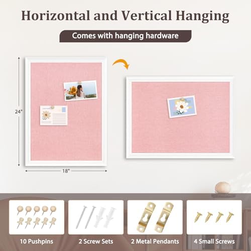 DOLLAR BOSS Bulletin Boards with Linen, 24"x18" Pink Cork Board, White - Image 4