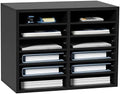 VEVOR Literature Organizers, 12 Compartments Office Mailbox with Adjustable Shelves，Wood Literature sorter 20.4x12x16.1 inches for Office, Home, Classroom, Mailrooms Organization, EPA Certified Black by VEVOR