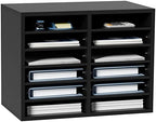 VEVOR Literature Organizers, 12 Compartments Office Mailbox with Adjustable Shelves，Wood Literature sorter 20.4x12x16.1 inches for Office, Home, Classroom, Mailrooms Organization, EPA Certified Black by VEVOR