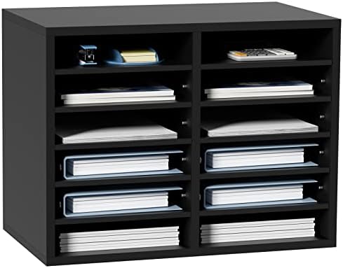 VEVOR Literature Organizers, 12 Compartments Office Mailbox with Adjustable Shelves，Wood Literature sorter 20.4x12x16.1 inches for Office, Home, Classroom, Mailrooms Organization, EPA Certified Black by VEVOR