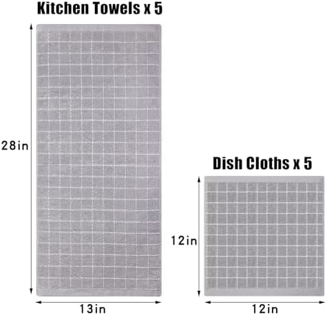 Homaxy Cotton Terry Kitchen Towels and Dishcloths Set of 10, Light Grey - Image 4