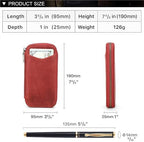 CONTACTS Full Grain Leather Pencil Case for Women Handmade Vintage Zipper Pen Holder Pouch with Card Slot Pens Organizer Pockets Stationery Bag (Red) - Image 5