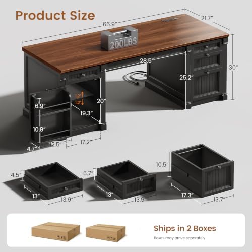 SEDETA 67" Office Executive Desk with 4 Drawers, Storage Cabinet & Outlet - Image 2