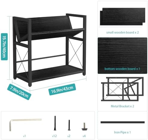 ELITEROO Desktop Bookshelf, 2 Tier Desk Book Organizer Shelf, Wood Tabletop Bookshelf Storage, Small Desk Top Bookcase for Office, Home, or Study, Mini Table Book Rack for Display, Black - Image 3