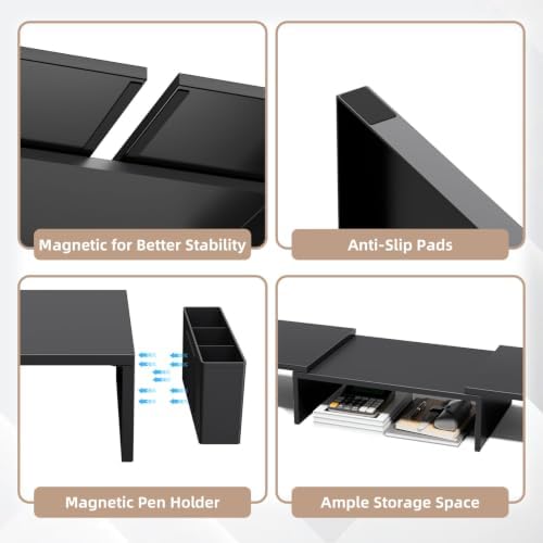 AUPSEN Dual Monitor Stand Riser with 2 Pen Holders, Desk Organizer, Black - Image 6