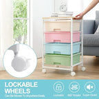 Utility Cart with 4 Drawers, Rolling Storage Cart with Drawers, Rainbow - Image 6