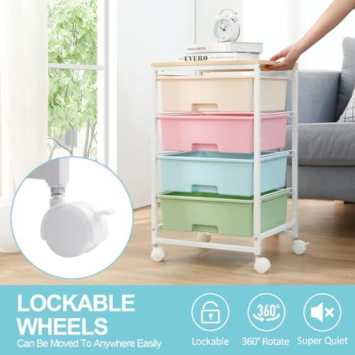 Utility Cart with 4 Drawers, Rolling Storage Cart with Drawers, Rainbow - Image 6