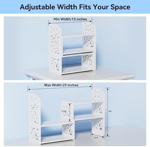 YGYQZ Adjustable Desktop Shelf Organizer, 3-Tier Desk Shelf, White Pattern - Image 2