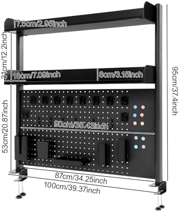 Desk Pegboard, Clamp On Desk Organizer Shelf, Desktop Bookshelf Storage Shelves, Privacy Panel for Home Office Dorm Gaming Desk, Carbon Steel, 39.4" x 37.4", Black - Image 3