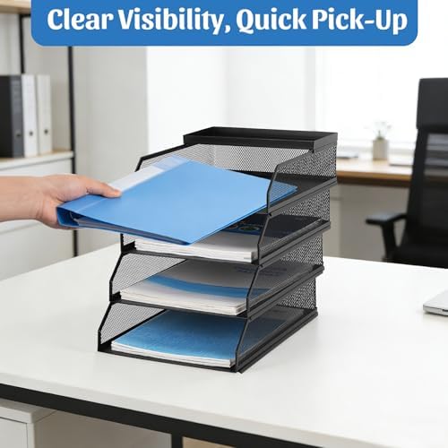4 Tier Paper Tray Organizer for Desk, Stackable Office Organization - Image 6