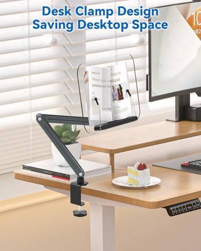Desk Clamp Acrylic Book Stand for Reading, Ergonomic Design Adjustable Height up to 20 inches with Rotating Bases Cookbook Stand, Suitable for Recipe, Sheet Music, Tablet(Gray) - Image 3