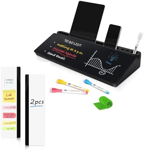 DOLLAR BOSS Glass Desk Whiteboard with Storage, All Black & Monitor Memo Boards for Computers 2PCS by DOLLARBOSS