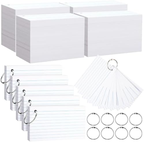 Yexiya 2000 Pcs 3 x 5 Inch Index Cards with Rings Hole Punched Notecards by Yexiya