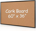 Extra Large Cork Bulletin Board 60" X 36", Black Wood Framed Corkboard for Wall, Wall Mounted Notice Pin Board with 18 Push Pins by Justdowhatyouwanttodo