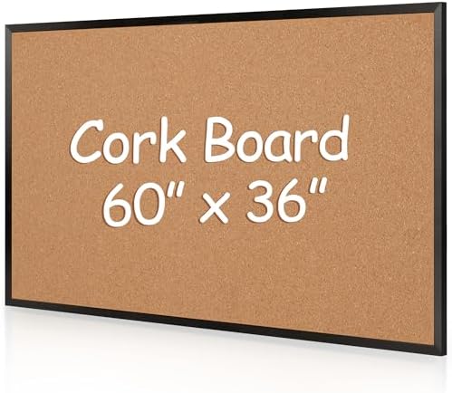 Extra Large Cork Bulletin Board 60" X 36", Black Wood Framed Corkboard for Wall, Wall Mounted Notice Pin Board with 18 Push Pins by Justdowhatyouwanttodo