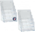 Azar Displays 252376-2PK Four Tier, Four Pocket Letter Brochure File Holder for Flyer, Office Supplies, Paper Document or Magazines, Clear Organizer for Wall and Counter Desktop Stand, 8.5" x 11" (2-Pack) by AzarDisplays