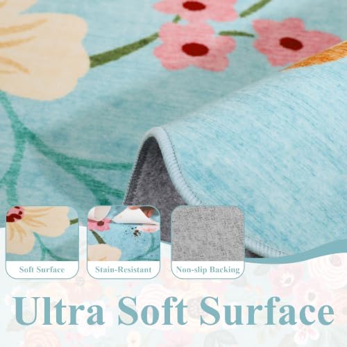 DUKINO 8x10 Area Rug for Living Room, Floral Washable Rug Non Slip, Teal - Image 6