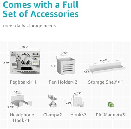 PEGZONE Clamp on Desk Pegboard, 16.5" x 12.6", with 10 Accessories, White - Image 5