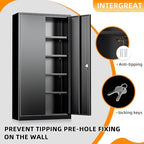 INTERGRETA Metal Storage Cabinet Locker for Home Office, Locking Garage Storage Cabinet with Doors and Shelves, 72" Tall Metal Steel Cabinets for Garage, Black - Image 4
