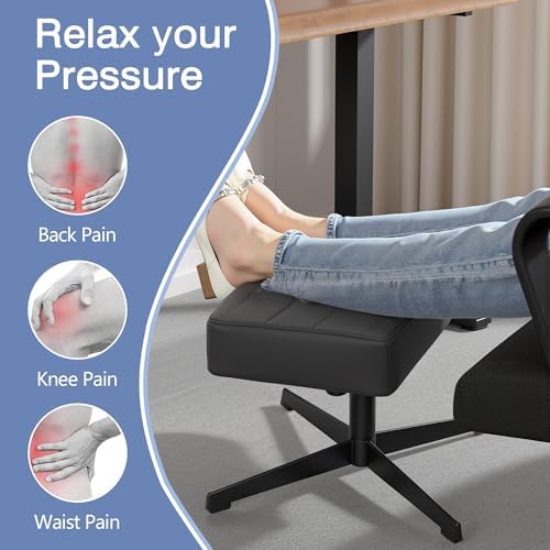 VECELO Under Desk Footrest, PU Ergonomic Foot Rest with Comfort Padding, Height Adjustable for Relieving Leg Pain, Stiffness, and etc, Black - Image 5