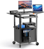 POCHAR Steel AV Cart with Locking Cabinet & Drop Leaves - Adjustable Height Media Carts with Wheels, Pullout Tray, Power Strip - Mobile Workstation Computer Cart for Office Classroom Shop Warehouse by POCHAR-FactoryDirectCustomizedProducts