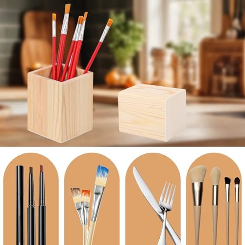 24 Pack Square Unfinished Wooden Pencil Holder, 3 x 3 x 4 Inch Wood Pencil Cup Holder, Wood Crafts Pencil Cup for Desk, Office, DIY Project - Image 7