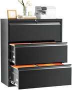 INTERGREAT Lateral File Cabinet 3 Drawer, Metal File Cabinets for Home Office, Locking File Cabinet for Letter/Legal/F4/A4 Size Hanging Files, Easy Assembly, Black by INTERGREAT