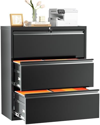 INTERGREAT Lateral File Cabinet 3 Drawer, Metal File Cabinets for Home Office, Locking File Cabinet for Letter/Legal/F4/A4 Size Hanging Files, Easy Assembly, Black by INTERGREAT