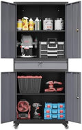 Fesbos 73" Metal Cabinet-Black&Gray Heavy Duty Rolling Storage Cabinet Steel Tool Cabinets with Wheels, Shelves, Lockable Doors and Drawers- for Garage, Pantry, Warehouse - Assembly Required by Fesbos