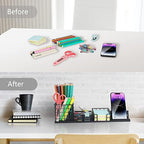 DIY Desk Organizer Office Accessories, Multi-Functional Mesh Desk Organizer with 2 Pen Holder, 2 Paperclip Storage, 1 Phone Holder, 1 Sticky Note Tray and Bottom Tray (Black) - Image 2