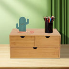 Bamboo Desk Organizer Small Retro Bamboo Tabletop Storage Box with Drawers& Recess Handles for Office Home Supplies Table Storage Collector 13 * 7.5 * 6in (3 Drawers/2 Top&1 Bottom) - Image 5