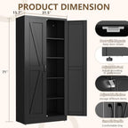 Black Metal Storage Cabinet, 71" Kitchen Pantry Cabinets for Office - Image 2