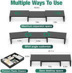 OPNICE Dual Computer Monitor Stand Riser, Desk Organizer with Drawer, Office Desk Accessories & Workspace Organizers for Home Office Supplies, Black - Image 2