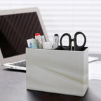 PU Leather Multi-Compartment Pen Holder Desktop Organizer Pencil Cup Storage Caddy for Office Home Supplies Closeup of Rippled Silk Fabric Copy Space - Image 5