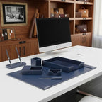 Dacasso Bonded Set Luxury Leather Desk Pad & Desk Organization Essentials, 7 Piece, Navy Blue - Image 2
