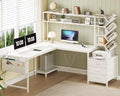 63" L Shaped Desk with Bookshelf, Drawers and Hutch for Home Office by YomiluveDesign