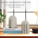 Decorative Book Ends for Shelves - Boho Aesthetic Bookends Decor - Heavy Duty Travertine Book Stopper Holder for Home Office Desk Coffee Table (Grey) - Image 2
