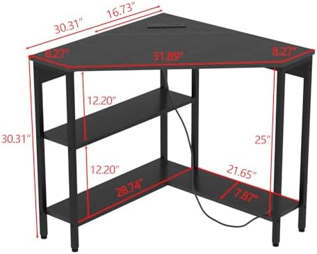 Triangle Corner Desk with Power Outlets, Storage Shelves for Small Space - Image 3
