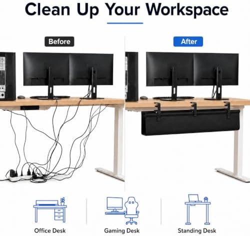 35.4-Inch Under Desk Cable Management Tray, No-Drill Clamp-On - Image 5