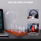 YuanDian Gamer Gifts for Teenage Boy, Desk Gaming Headset and Controller Stand with Blue Pink LED Night Light, Acrylic Wooden Controller Holder with PCB Pattern, Desk Decor Gift (Customized) - Image 6