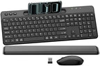 Wireless Keyboard and Mouse Combo,Soft Wrist Rest,Phone Holder(Black) by QUASIO