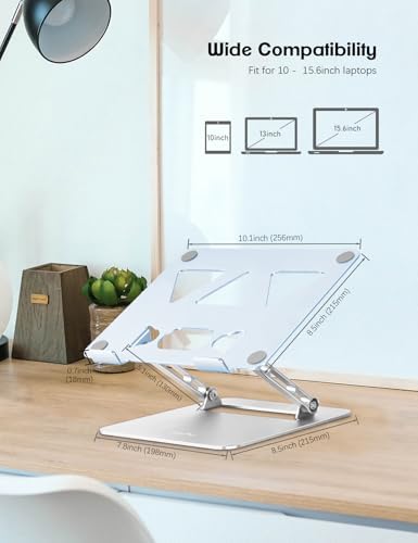 Aoviho Adjustable Laptop Stand for Desk,Portable Laptop Stand Holder and Riser,Foldable Aluminum Notebook Computer Stands for MacBook Air Pro HP Lenovo Dell Samsung, 10-15.6 inch (Sky Blue-Silver) - Image 5