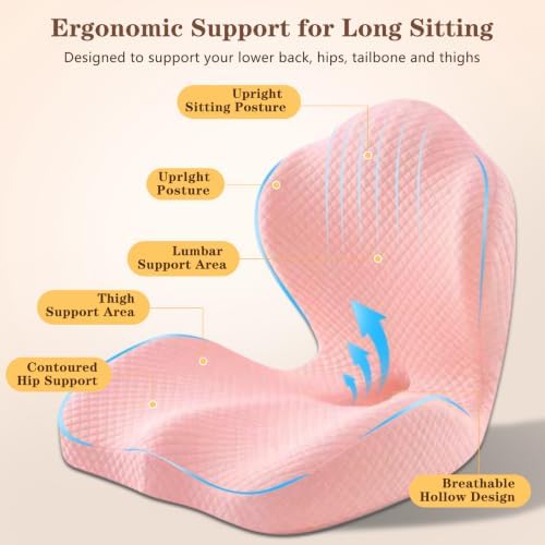Ergonomic Seat Cushion with Back Support, Pink - Image 5