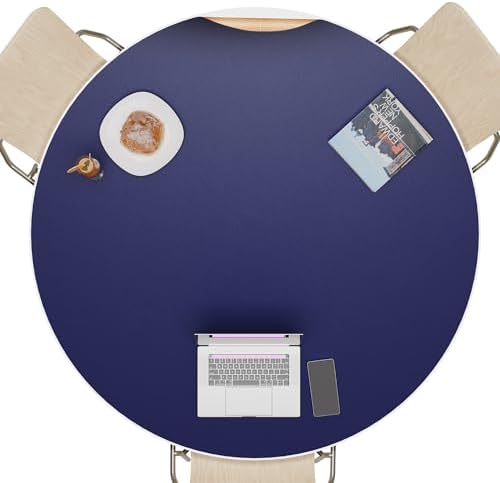 CENNBIE 42 Inches Round Table Pad- Cork & Leather Table Mat(Blue) by CENNBIE