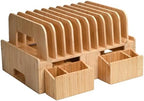MobileVision Bamboo 12-Port Charging Station & Docking Organizer for Smartphones & Tablets, Family-Sized, for use in Corporate Offices & Classrooms (With 2 Bamboo Caddy Add Ons Included) - Image 2